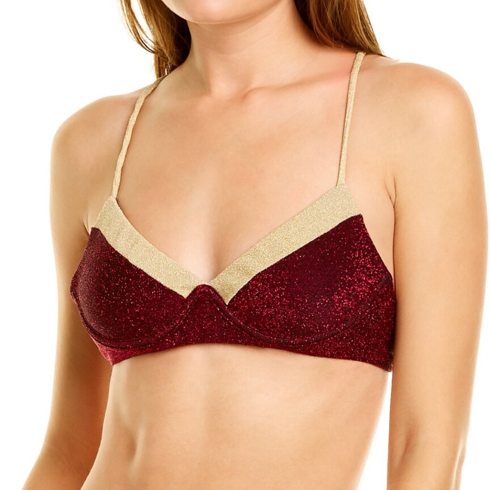 NWT PQ Swim Evie Glitter Metallic Bikini Top - D